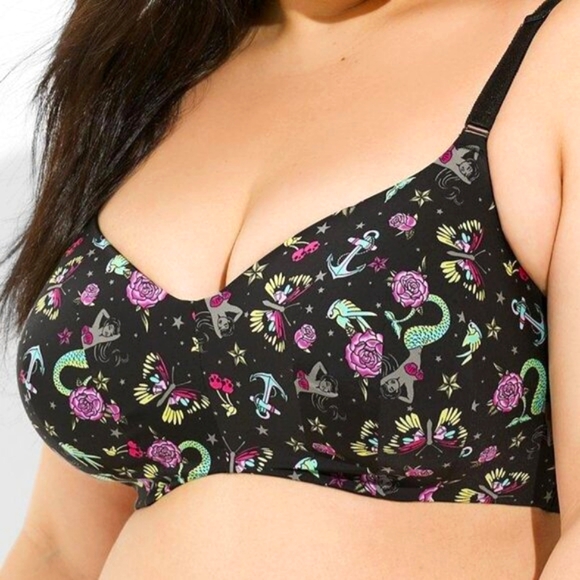 ❤️NWT VINTAGE TORRID MERMAID TATTOO WIRELESS BRA - BACK SMOOTHING LIGHTLY LINED - Picture 8 of 10